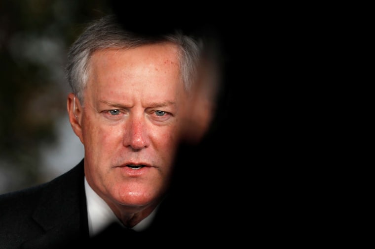 Mark Meadows speaks during a television interview outside the White House on October 25, 2020.