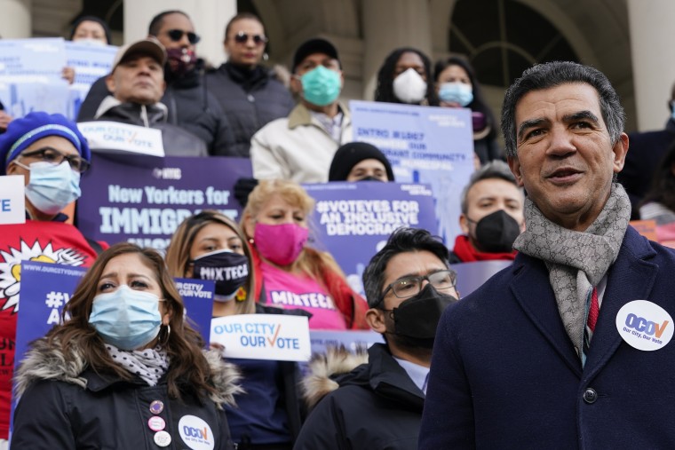 Image: New York City Council Member Ydanis Rodriguez during a rally ahead of a City Council vote to allow lawful permanent residents to cast votes in elections to pick the mayor, City Council members and other municipal officeholders, in New York on Dec. 9, 2021.