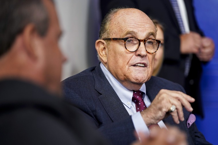 Rudy Giuliani speaks in the briefing room of the White House on Sept. 27, 2020.
