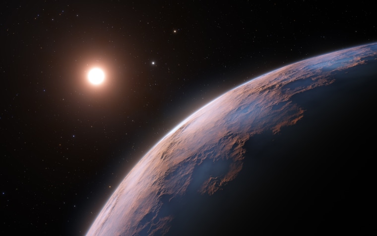 This artist’s impression shows a close-up view of Proxima d, a planet candidate recently found orbiting the red dwarf star Proxima Centauri, the closest star to the Solar System.