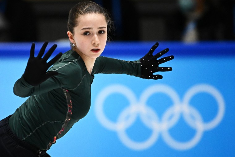 Kamila Valieva attends a training session on Feb. 14, 2022, prior to the figure skating event at the Beijing 2022 Winter Olympic Games.