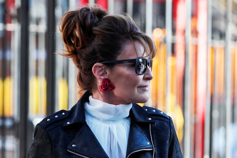 Sarah Palin arrives for her defamation lawsuit against The New York Times at the United States Courthouse in New York on Feb. 14, 2022.