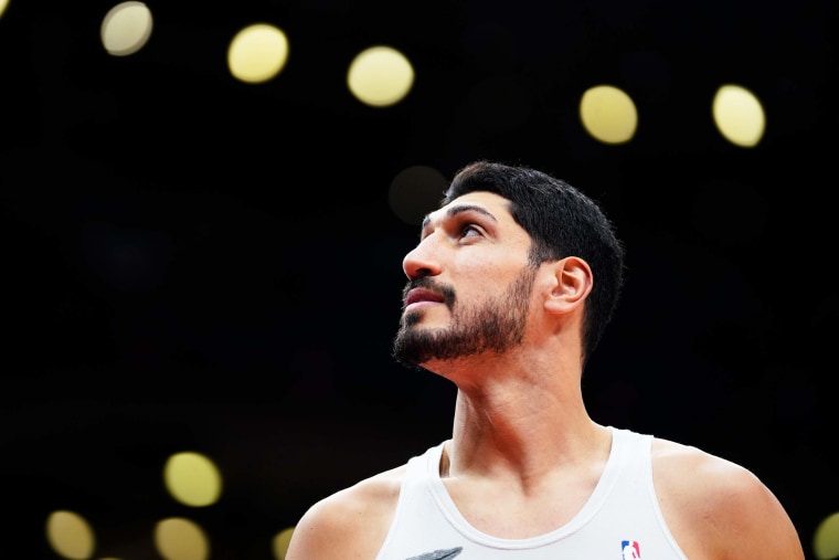 Enes Freedom Kanter looks on before a game against the Toronto Raptors on November 28, 2021 at the Scotiabank Arena in Toronto.