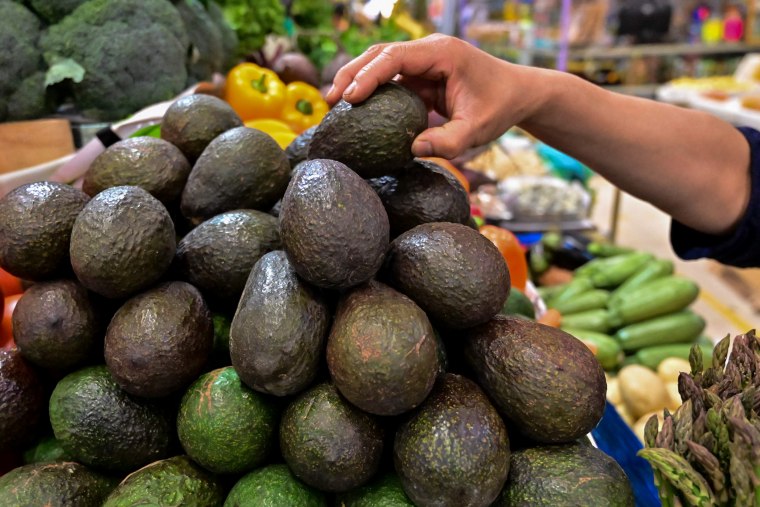 Mexican avocados are seen for sale at a market in Mexico City on Feb. 15, 2022.