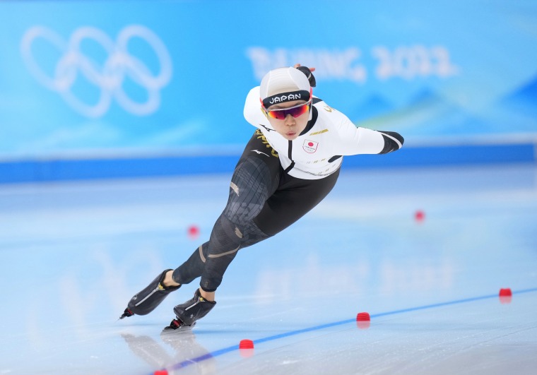 Miho Takagi of Japan competes during the speedskating women's 1,000-meter at the National Speed Skating Oval in Beijing on Feb. 17, 2022. 