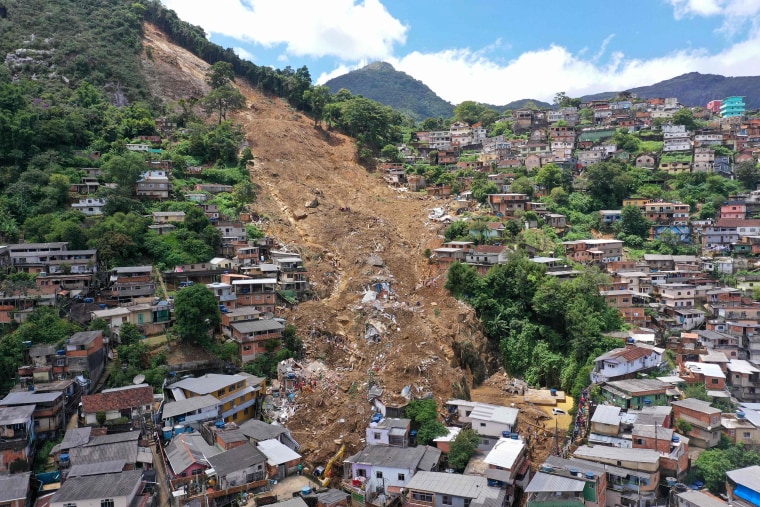 Image: Aerial view after a mudslide in Petropolis, Brazil on Feb. 17, 2022 during the second day of rescue operations.