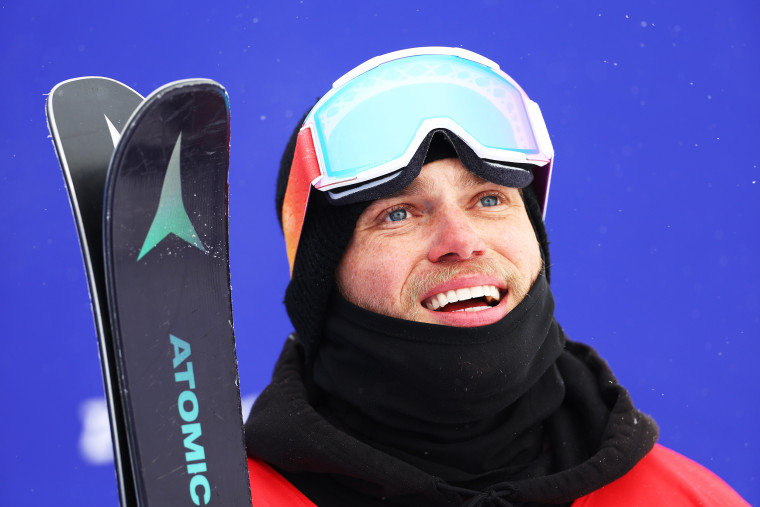 Gus Kenworthy of Team Great Britain reacts after their second run during the Men's Freestyle Skiing Freeski Halfpipe Qualification at the Beijing 2022 Winter Olympics on Feb. 17, 2022 in Zhangjiakou.