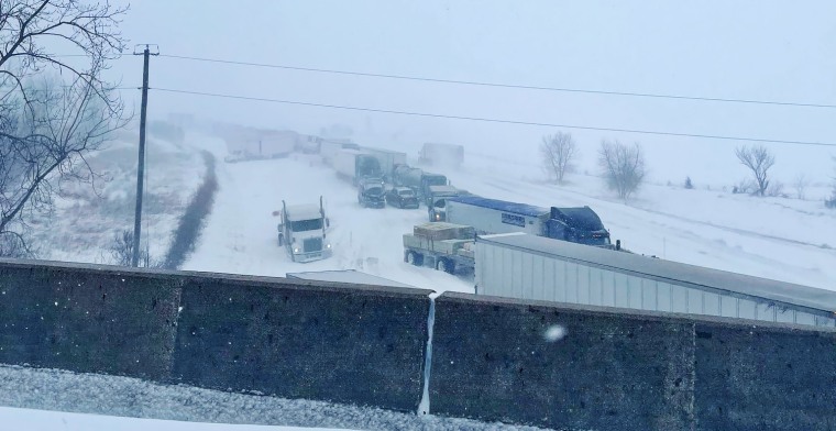 Trucks in a pile-up on Interstate 39 in Illinois.