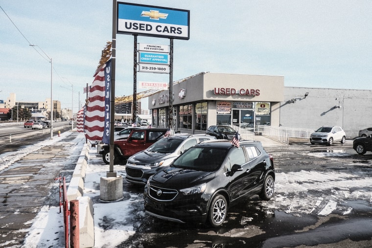 Pre-owned vehicles for sale at a Ford Motor Co. used car dealership in Detroit on  Jan. 4, 2022.
