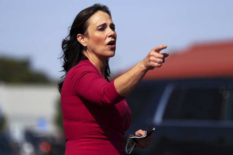 Jane Timken, the Chairwoman of the Ohio Republican Party, speaks in Norwood, Ohio on Oct. 6, 2020.