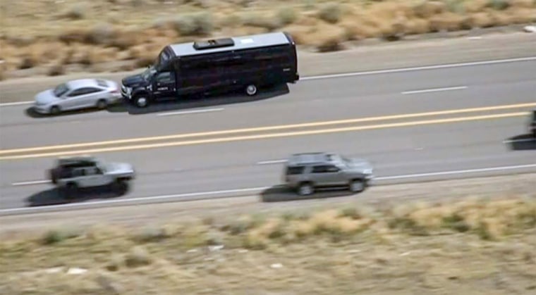 The pursuit of a limo party bus that was stolen in the San Diego area ended with a crash Tuesday afternoon on a highway north of Los Angeles.