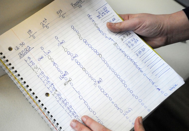 A nurse holds covid vaccination logs
