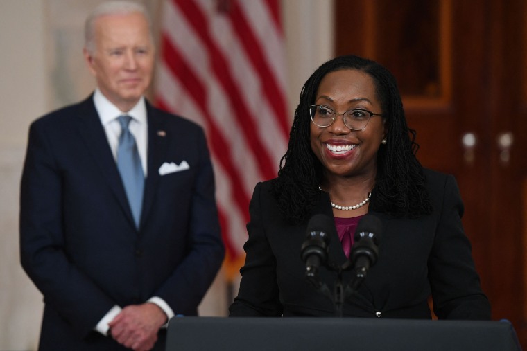 Image: Judge Ketanji Brown Jackson, with President Joe Biden, following her  nomination for Supreme Court Justice at the White House on Feb. 25, 2022.