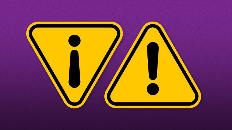 Iconos de advertencia amarillos en forma triangular contienen los signos de exclamación dobles que se usan en el español.