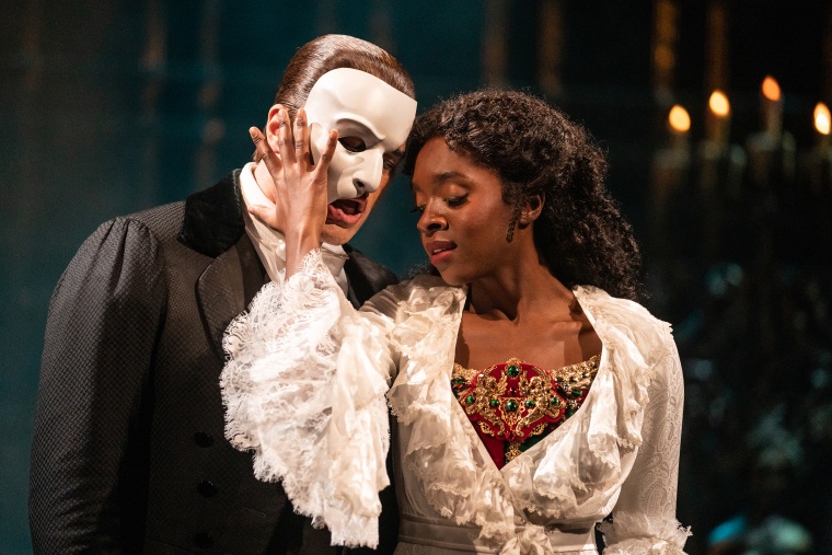 Emilie Kouatchou and Ben Crawford star as Christine and the Phantom in "Phantom of the Opera" on Broadway.