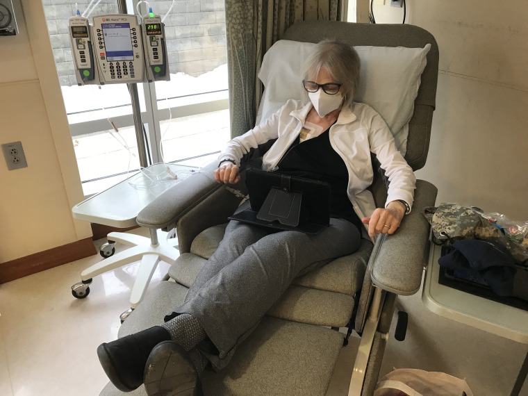 Jean Linn receives chemotherapy as part of her treatment for lung cancer.