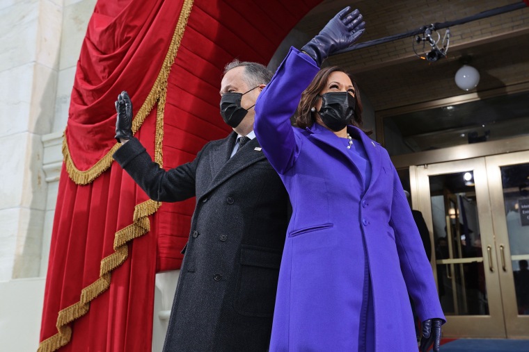 Vice President Kamala Harris wore Christopher John Rogers on Inauguration Day last year in Washington, D.C.
