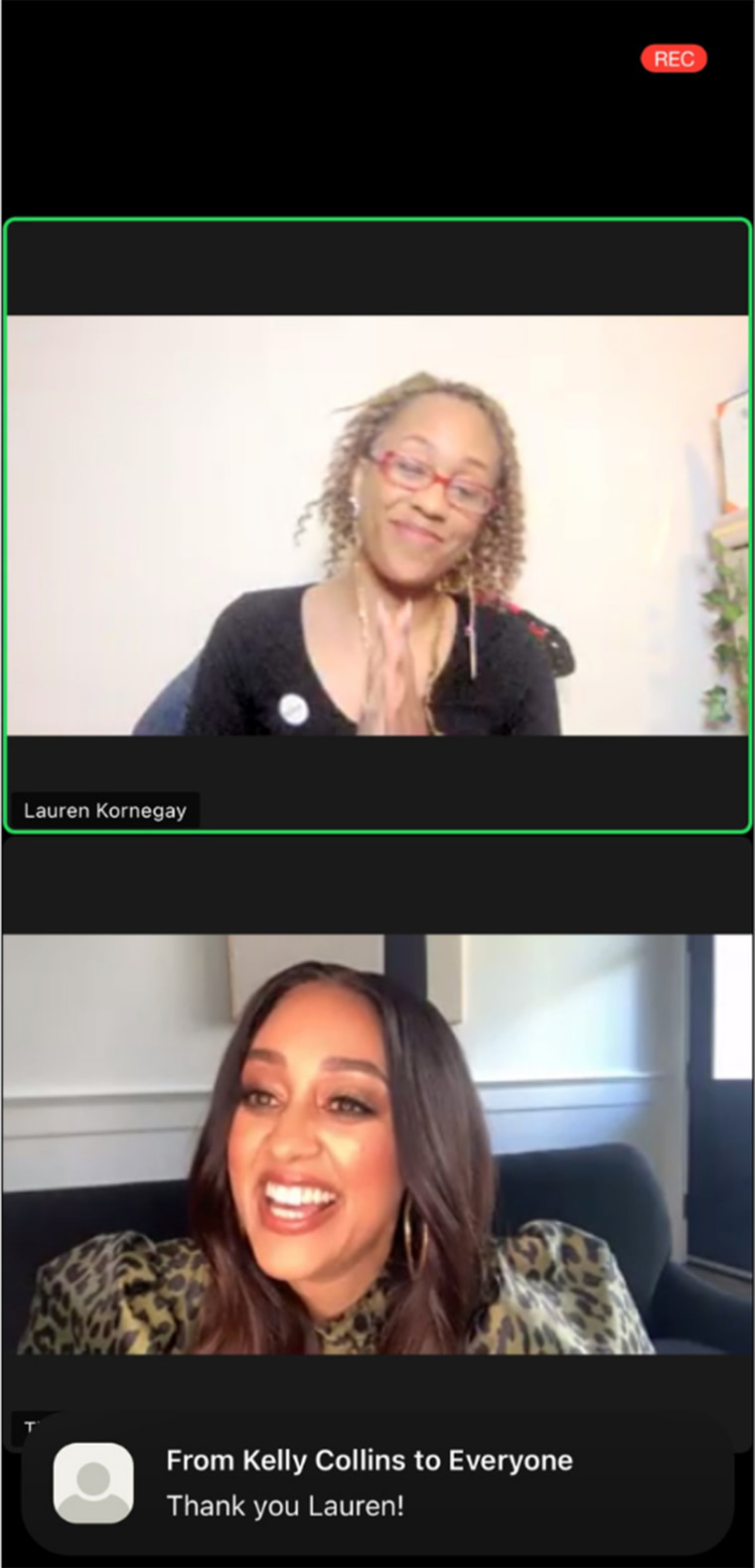 Lauren Kornegay chats with Tia Mowry, who also has endometriosis, as part of the Our Table, Endo Black Allies and Advocates Conference on March 19, 2021