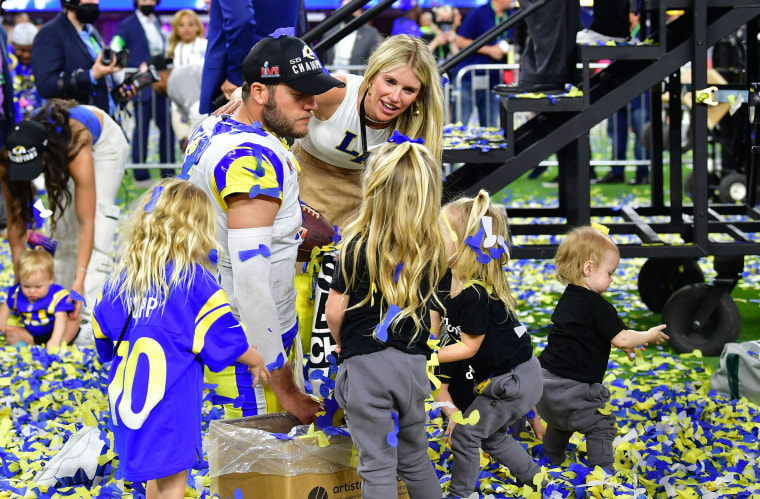 Matthew Stafford celebrates Super Bowl win with wife Kelly and their children