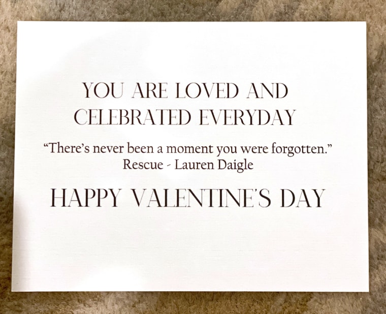 Lyrics from "Rescue" by Lauren Daigle were printed on every card delivered with 2021 bouquets. 