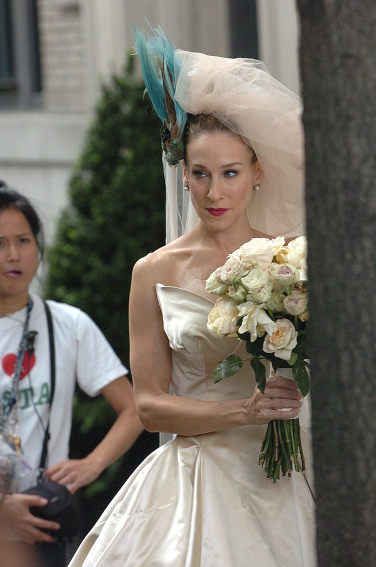 Sarah Jessica Parker in wedding dress at Filming of Sex And