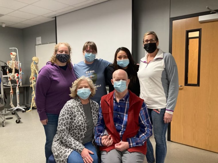 Kevin Eubanks, pictured in the front row, visited the students at Arkansas State University to thank them personally for adaptive equipment that changed his life.