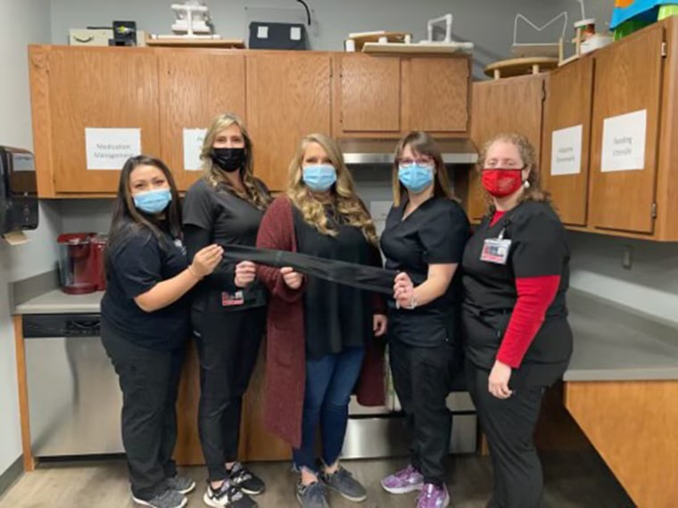 Occupational therapy assistant students at Arkansas State University really came through for Kevin Eubanks after his stroke. Pictured from left to right are Larissa Garcia, Lisa James, Emily Sisco, Casey Parsons and Erica Dexter.
