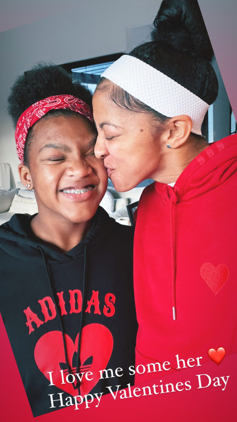 Candace Parker wishes her wife, Anna Petrakova, and her daughter, Lailaa, a Happy Valentine's Day.