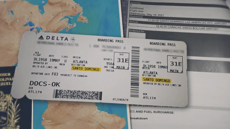 The boarding pass of a deportee to the Dominican Republic and a later flight to Venezuela.