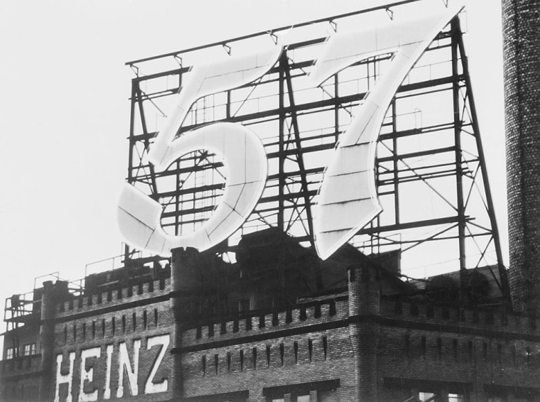 Heinz "57" trademark at the top of a Heinz building in Pittsburgh. 