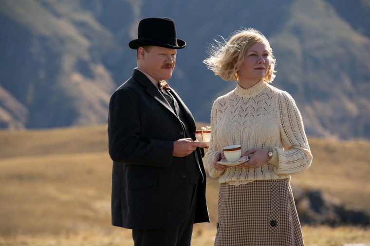 "We've known each other longer than George and Rose in (The Power of the Dog), and are very different people," Plemons told Access. Pictured l-r: Jesse Plemons and Kirsten Dunst in "The Power of the Dog"