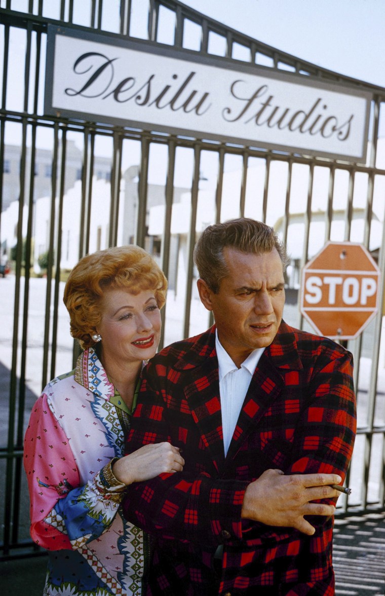 Lucille Ball and Desi Arnaz on the launch of Desilu Studios, pondering their new venture., Hollywood, California, USA