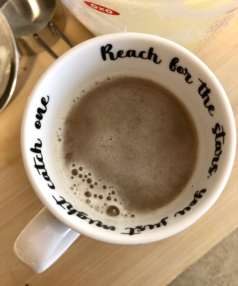 A potato reaches for the stars in a chai latte. It doesn’t quite make it.