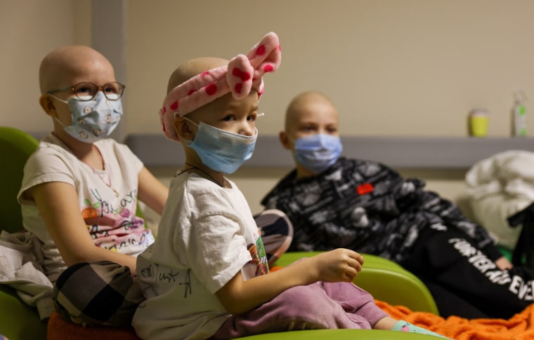 Image: Children patients whose treatments are underway stay in one of the shelters of Okhmadet Children's Hospital