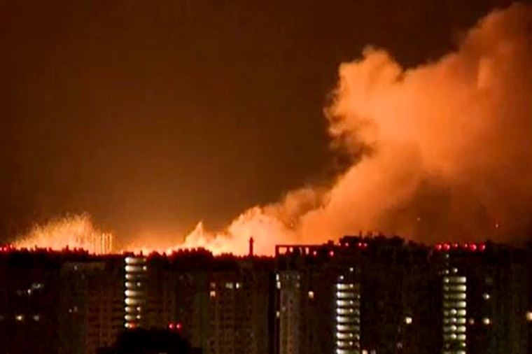 A large explosion over the rooftops of Kyiv on Monday night.
