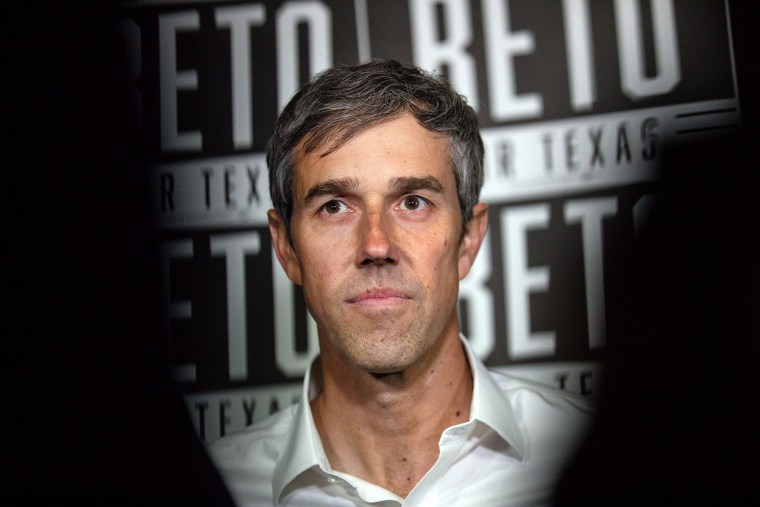 Beto O'Rourke, a Democratic candidate for governor, speaks to reporters after a campaign rally in Waco, Texas, on Feb. 8.