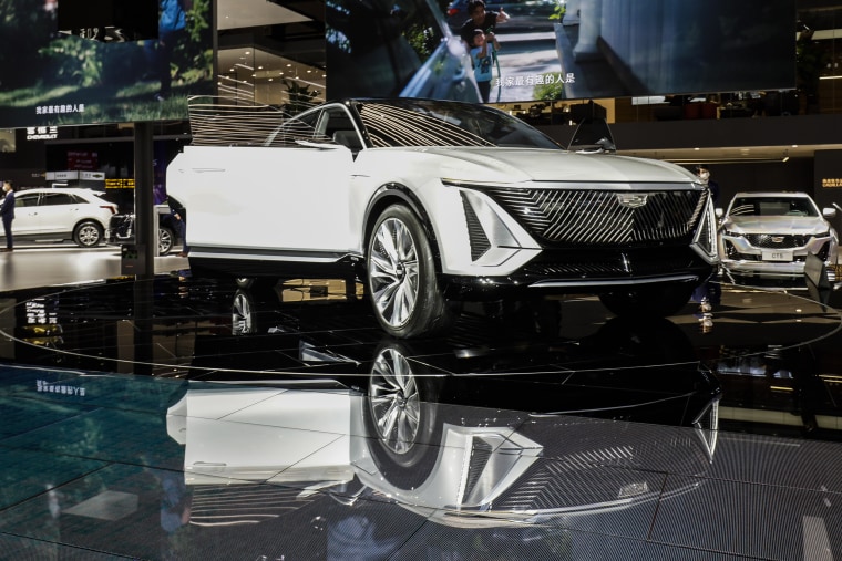 Image: The Cadillac Lyriq concept electric vehicle at Auto Shanghai 2021 on April 20, 2021.