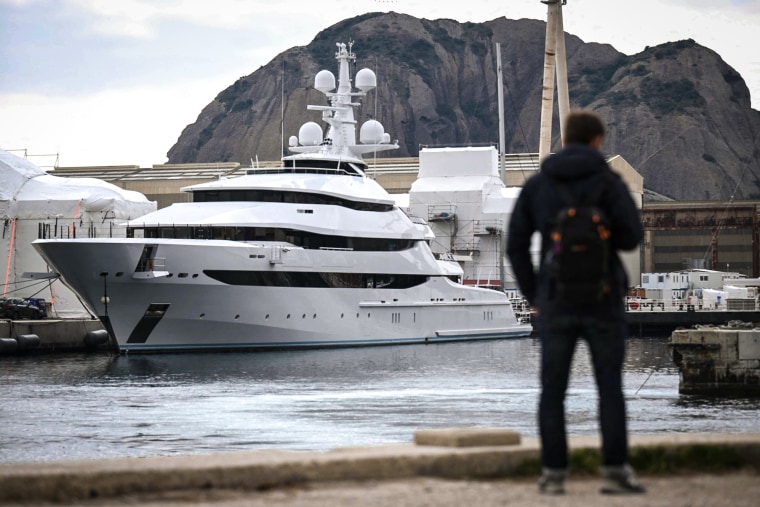 Image: Amore Vero, a yacht owned by a company linked to Igor Sechin, chief executive of Russian energy giant Rosneft, in a shipyard in La Ciotat, near Marseille, southern France, on March 3, 2022.