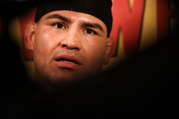 Cain Velasquez speaks with the media following an open workout ahead of UFC Fight Night on Feb. 14, 2019, in Phoenix, Ariz.