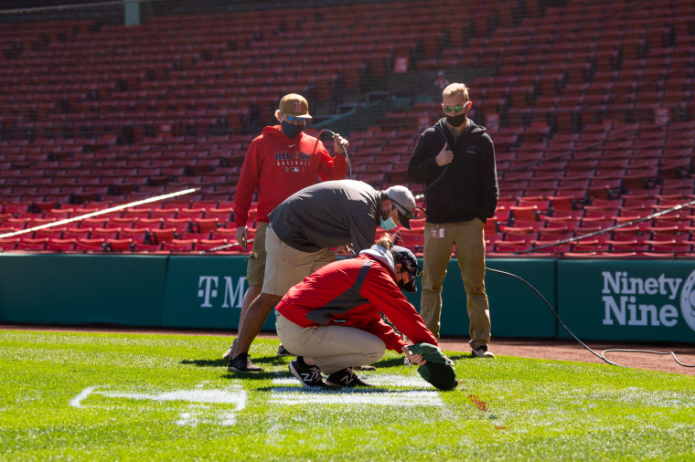 The Boston Red Sox grounds crew