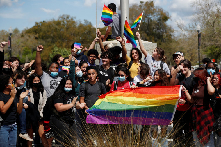 Image: Hillsborough High School students protest "Don't Say Gay" bill in Tampa, Fla., on March 3, 2022.