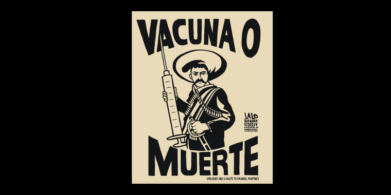 A cartoon by Lalo Alcaraz, “Vacuna o Muerte,” which means “Vaccine or Death,” was singled out at the award announcement.