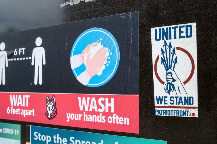 A sticker from the white supremacist, anti-immigrant, anti-