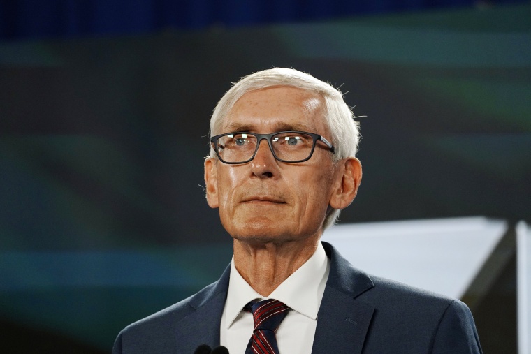 Wisconsin Governor Tony Evers awaits to address the virtual Democratic National Convention at the Wisconsin Center on August 19, 2020 in Milwaukee.