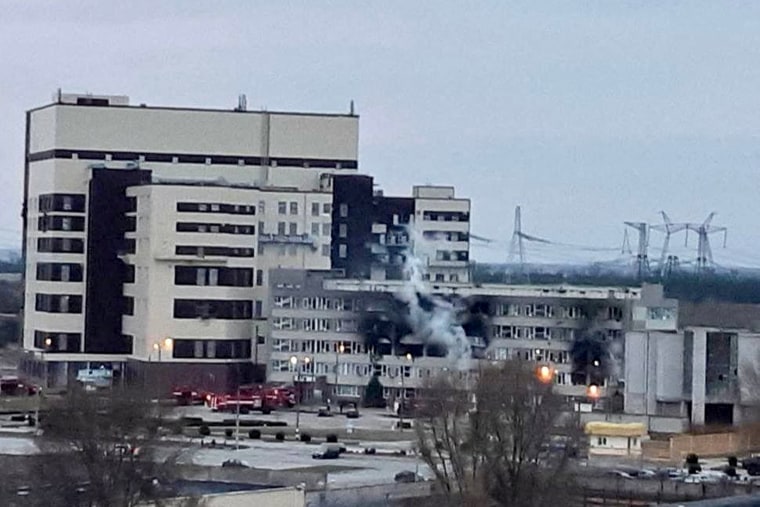 Image: A view shows a damaged administrative building of the Zaporizhzhia nuclear power plant in Enerhodar