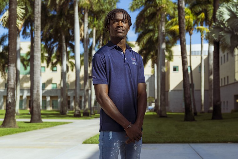 Image: Florida Atlantic University student Hasan Dickinson on campus In Boca Raton, Fla., on Feb. 16, 2022.