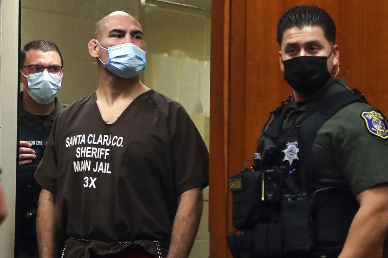 Former UFC heavyweight champion Cain Velasquez makes an initial court appearance at the Santa Clara County Hall of Justice on March 2, 2022, in San Jose, Calif.
