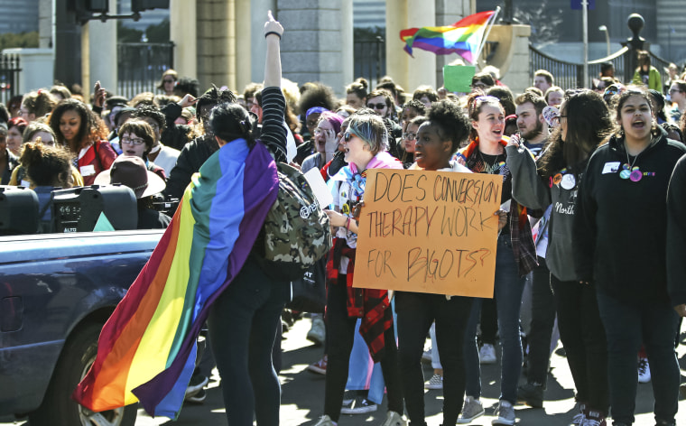 Scores of LGBTQ and allied high school students from across the state of Minnesota march on March 21, 2019 to the State Capitol