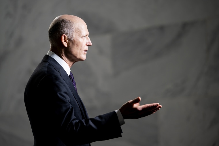 Sen. Rick Scott does a TV news interview in the Hart Senate Office Building on Tuesday, March 8..