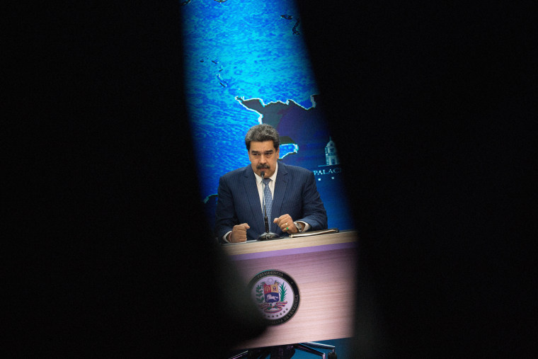 Nicolas Maduro, Venezuela's president, speaks during a news conference in Caracas on Aug. 16, 2021.